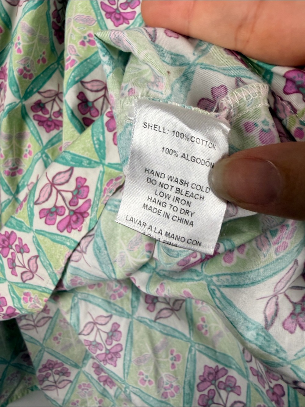 Karlie puff sleeve ruffle green pink block print floral blouse size large - Picture 3 of 6